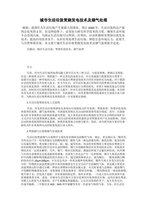 城市生活垃圾焚烧发电技术及烟气处理