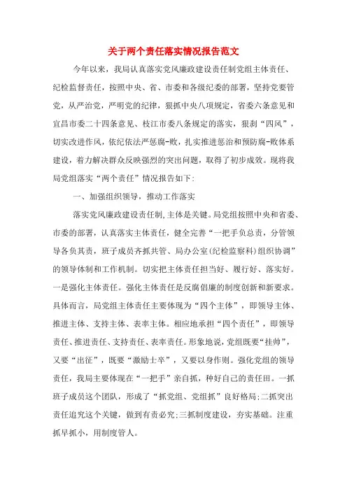 2020年关于两个责任落实情况报告范文