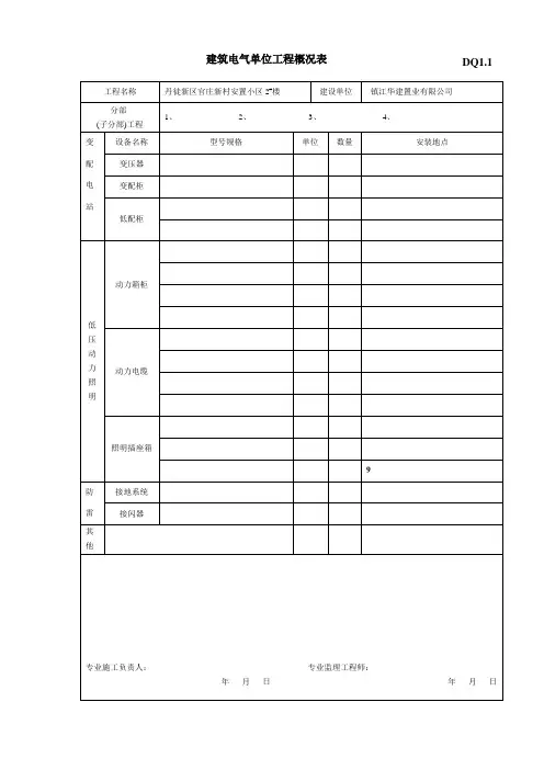 DQ1.1  建筑电气单位工程概况表