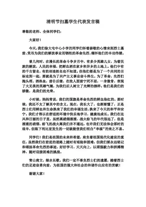 清明节祭扫烈士墓活动讲话稿