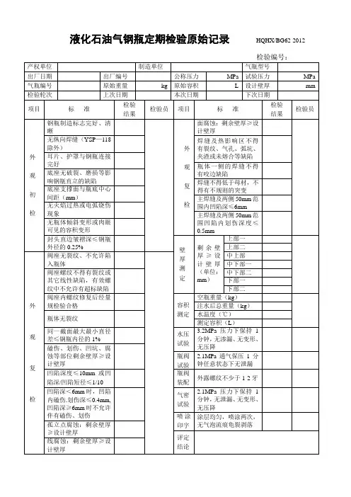 液化石油气钢瓶定期检验原始记录