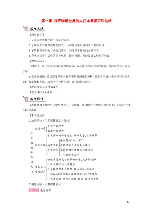 八年级物理全册第一章打开物理世界的大门本章复习和总结教案新版沪科版
