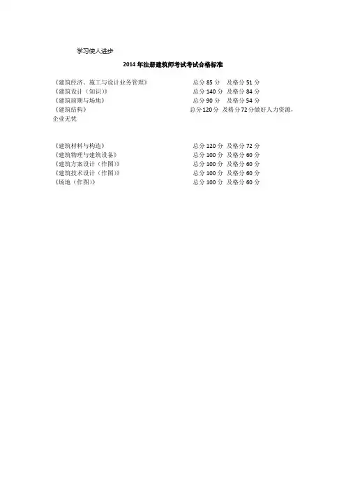 2014年注册建筑师考试分数及合格标准