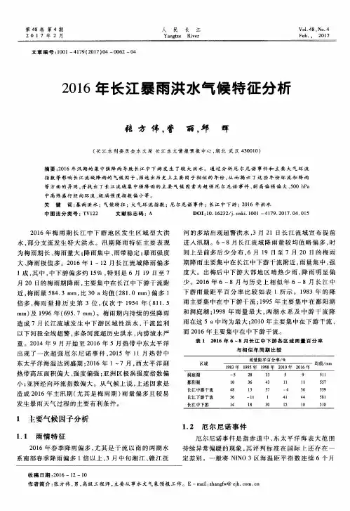 2016年长江暴雨洪水气候特征分析