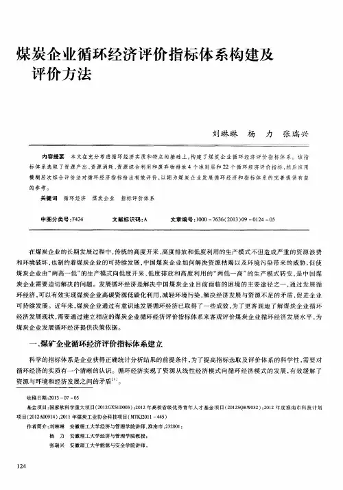 煤炭企业循环经济评价指标体系构建及评价方法