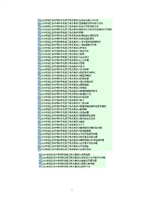 2015年浙江省中考科学总复习考点集训 48份