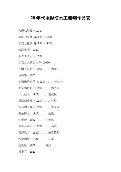 20年代电影演员王谢燕作品表