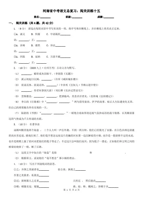 河南省中考语文总复习：闯关训练十五