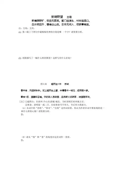 诗歌鉴赏专项练习题(2首诗)