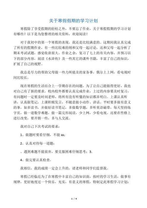 关于寒假假期的学习计划