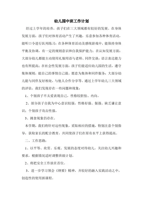 幼儿园中班工作计划