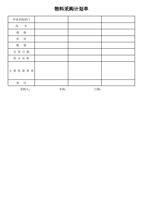 物料采购计划单