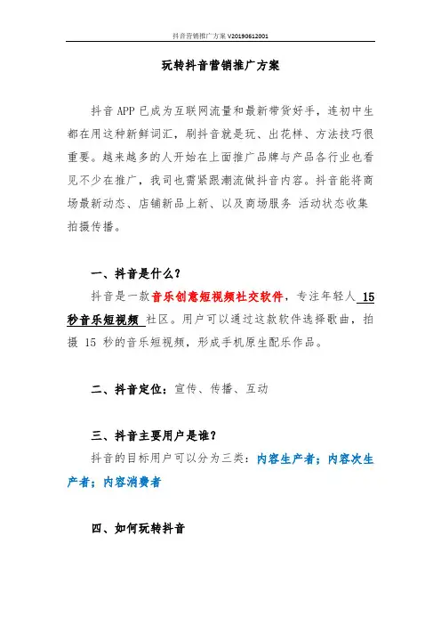 抖音营销推广方案