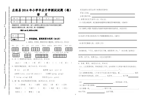 2014年小学语文会考试题