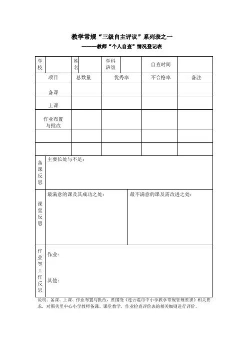 教师“个人自查”情况登记表