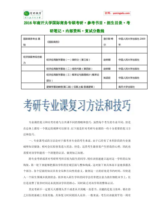 2016年南开大学国际商务专硕考研·参考书目·招生目录·考研笔记·内部资料·复试分数线
