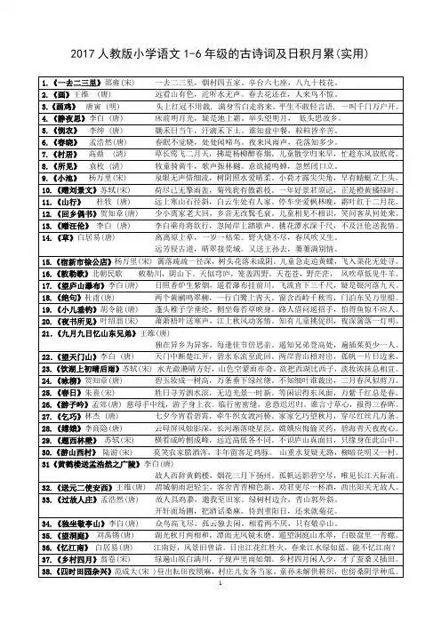 2017人教版小学语文教材中的古诗词及日积月累汇总