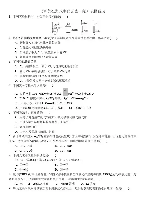 《富集在海水中的元素—氯》巩固练习