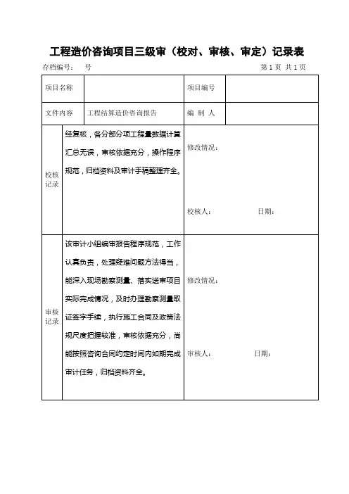 三级审核表(结算)模板