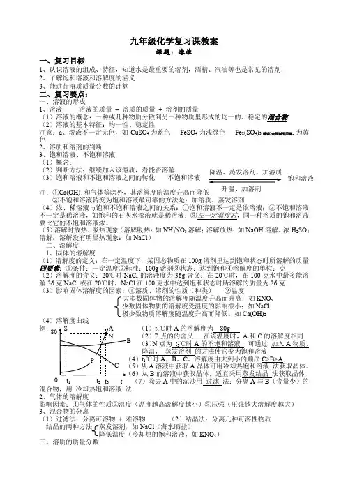 九年级化学复习课教案_溶液