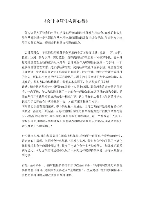 会计电算化实训心得