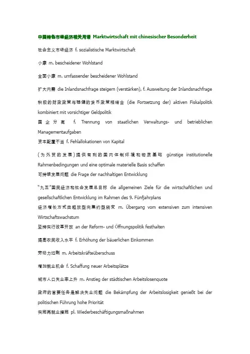 德语 中国特色经济词汇