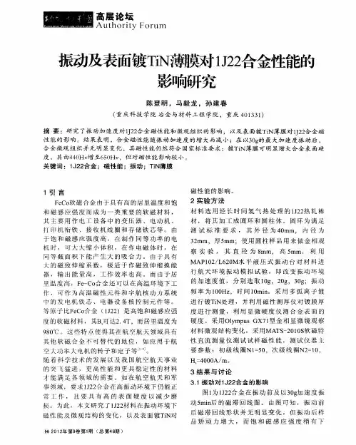 振动及表面镀TiN薄膜对1J22合金性能的影响研究