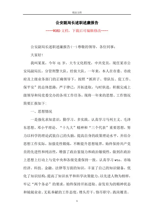 公安副局长述职述廉报告