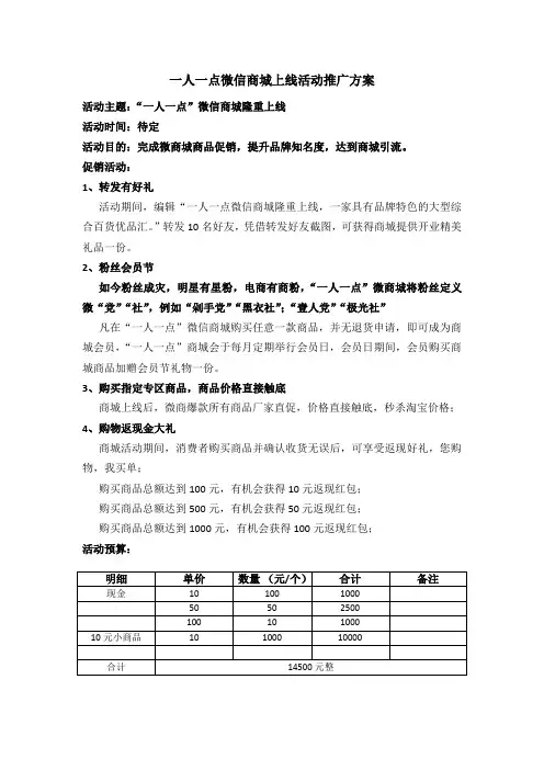 某商城微信营销线上推广方案