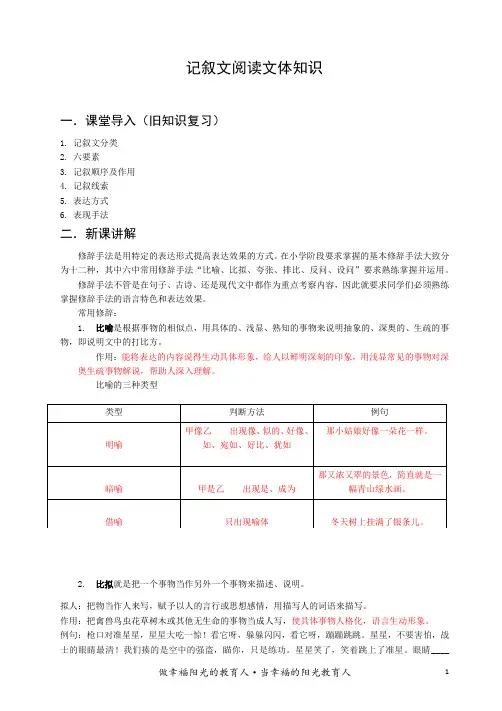 记叙文文体知识及修辞手法