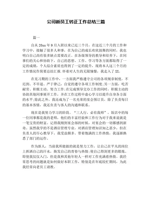 公司新员工转正工作总结三篇
