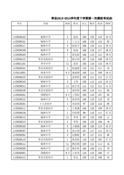 初三一模成绩总表+(折分后)