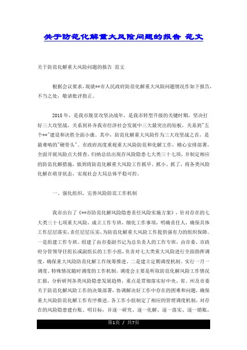关于防范化解重大风险问题的报告 范文.docx