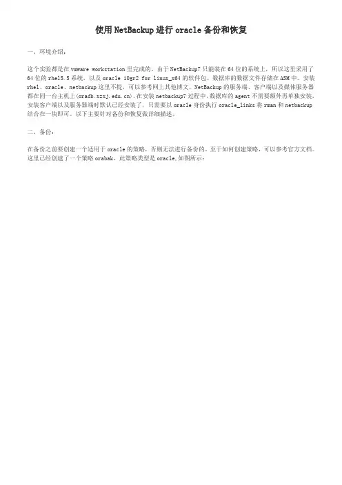使用NetBackup进行oracle备份和恢复