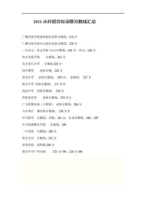 2011小升初各校录取及分数线汇总