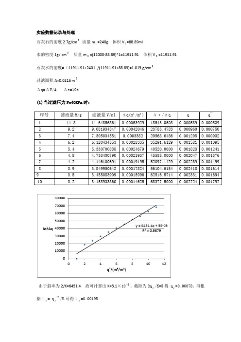 恒压过滤常数测定实验数据处理