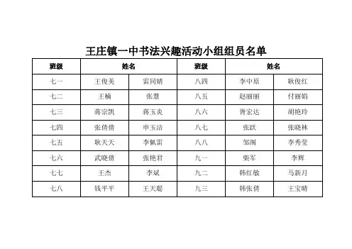 书法兴趣活动小组组员名单