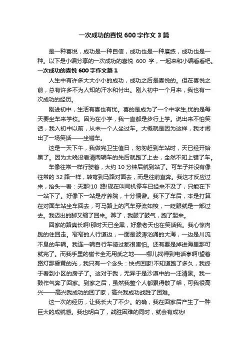 一次成功的喜悦600字作文3篇