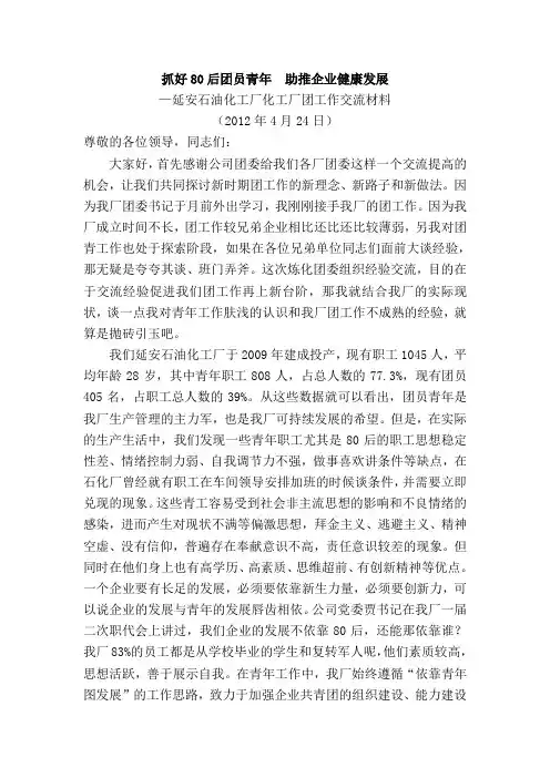 2015年团工作会交流材料