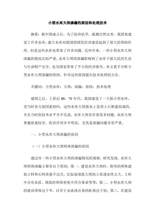 小型水库大坝渗漏的原因和处理技术
