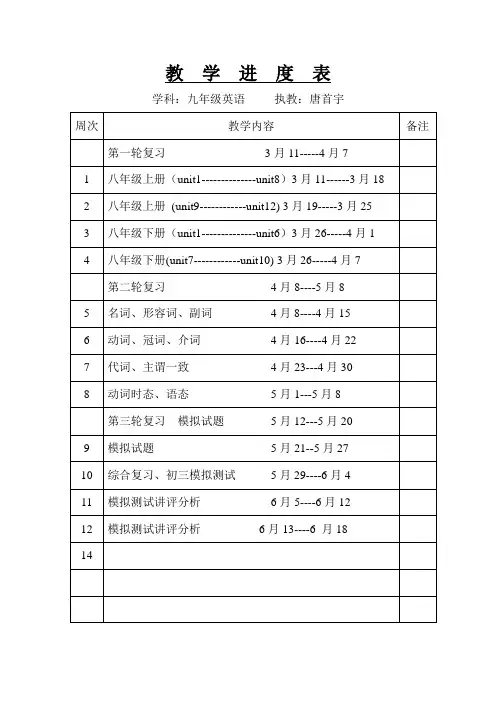 九年级英语下学期教学进度表
