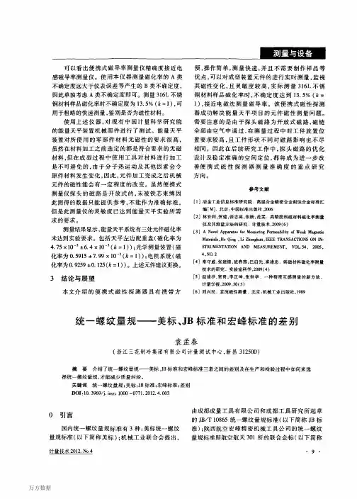 统一螺纹量规——美标、JB标准和宏峰标准的差别