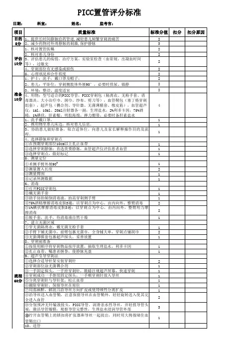 PICC置管评分标准