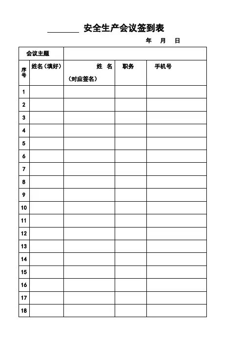 安全生产会议签到表