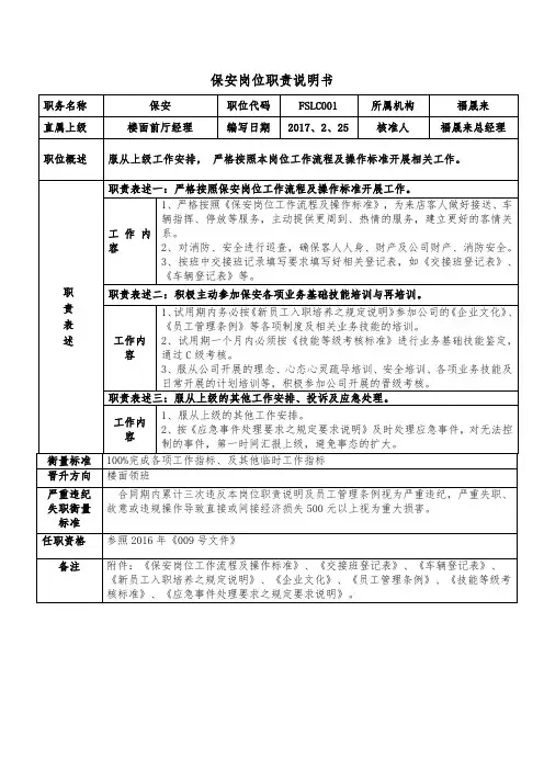 保安岗位职责说明