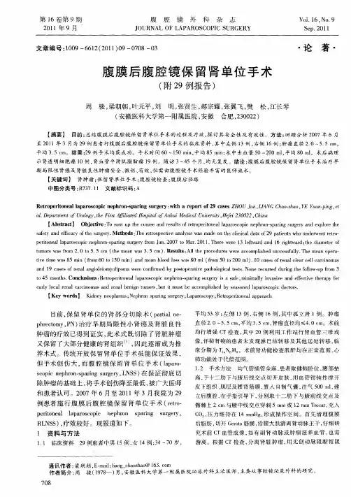 腹膜后腹腔镜保留肾单位手术(附29例报告)