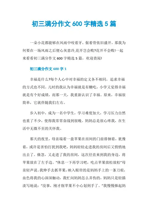 初三满分作文600字精选5篇