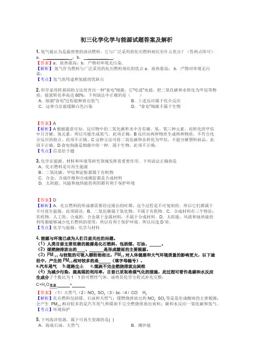 初三化学化学与能源试题答案及解析
