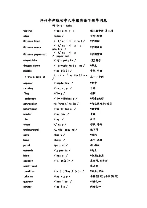 译林牛津版初中九年级英语下册单词表