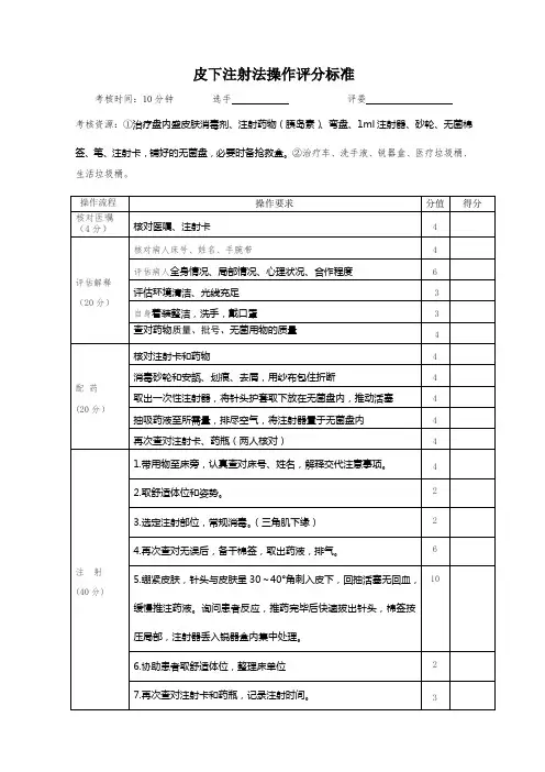 皮下注射评分标准